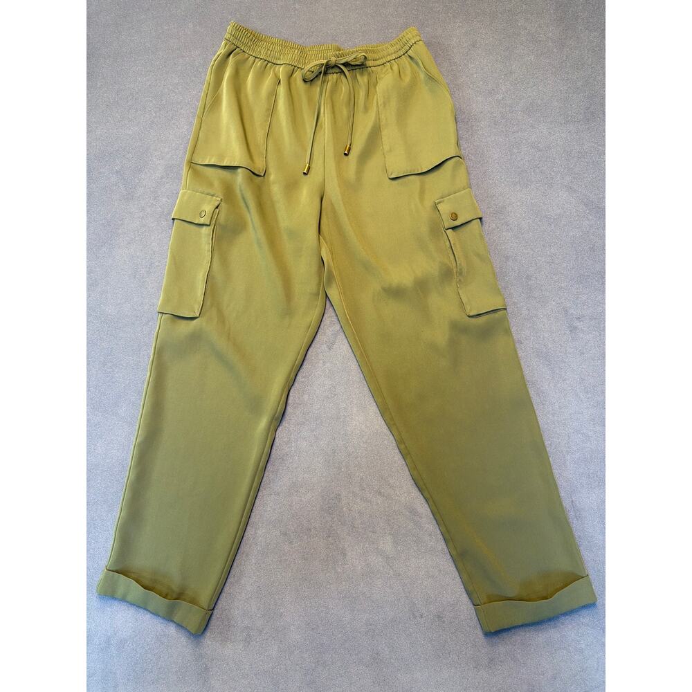 Forever 21 Cargo Pants Women Medium Green High Rise Drawstring Pockets Straight